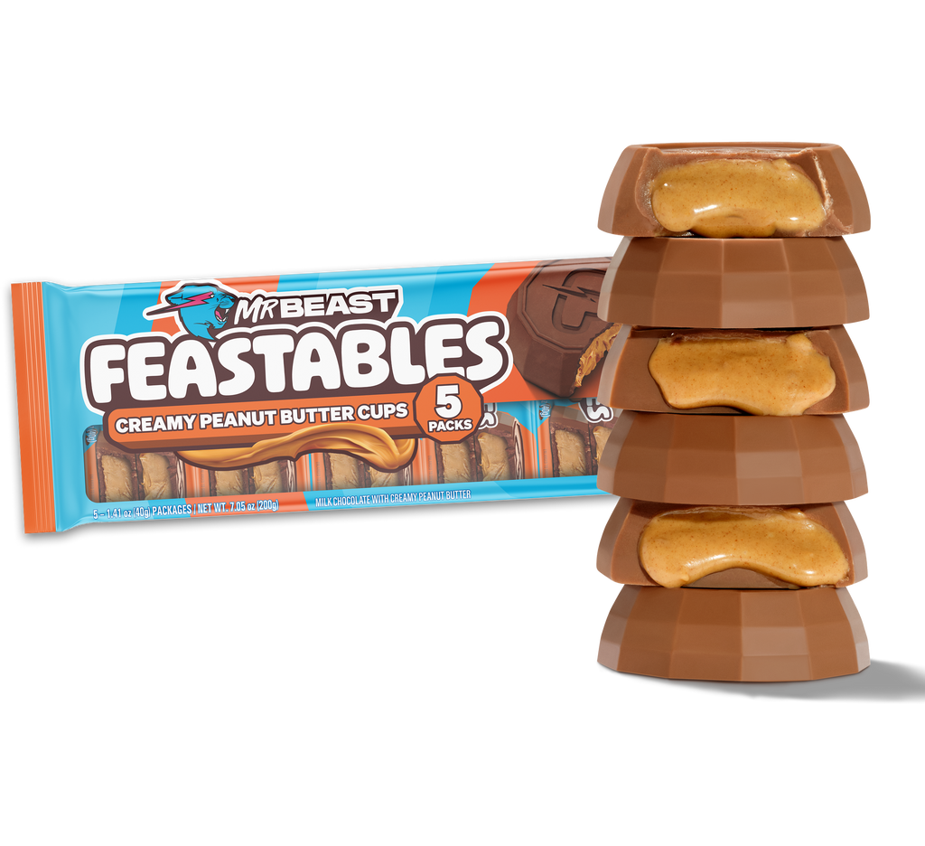 Creamy Peanut Butter Cups (5 packs of 2 cups) stacked up with peanut butter drizzle - USCP2207-2X