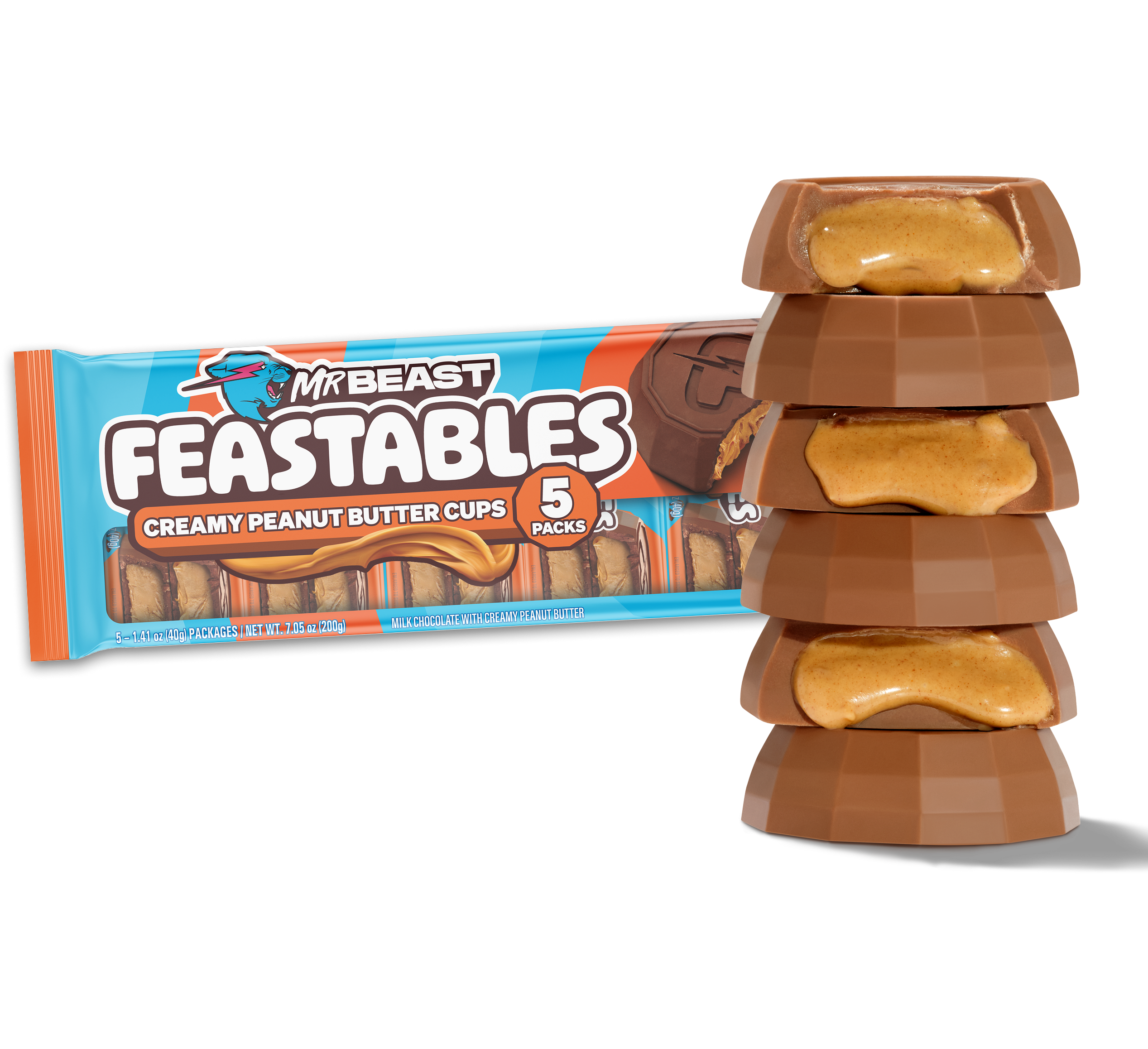 Creamy Peanut Butter Cups (5 packs of 2 cups) stacked up with peanut butter drizzle - USCP2207-2X