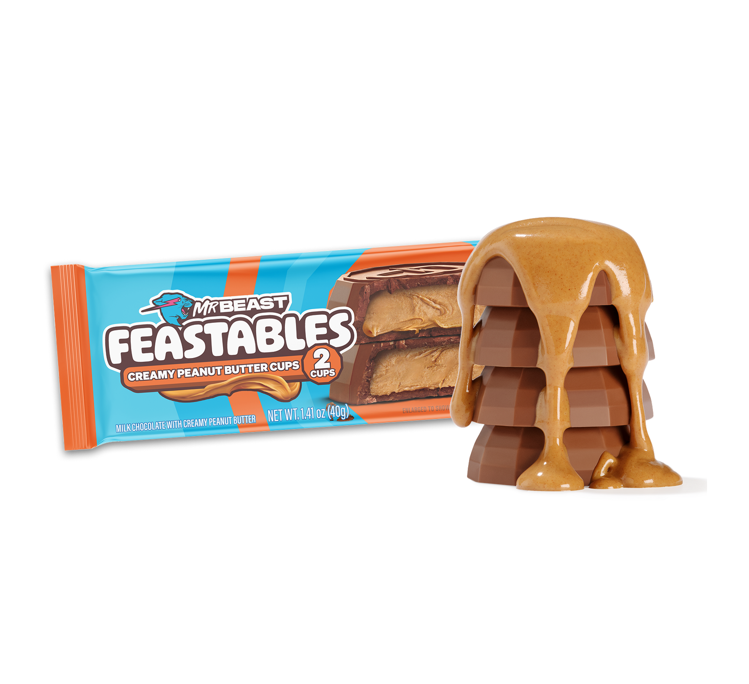 Creamy Peanut Butter Cups (2 cups) stacked up with peanut butter drizzle - USCP2307